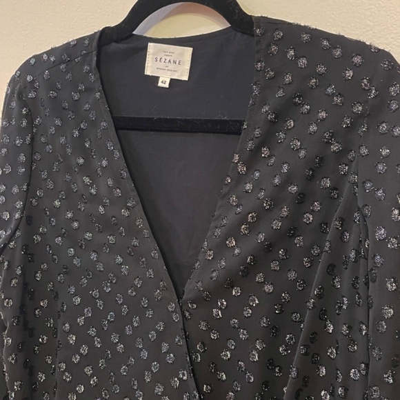 Last Chance! Like New Sezane Ella Lurex Polka Dot Wrap Blouse Black 42, 10 - Picture 4 of 8